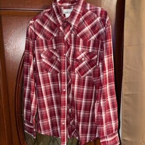 Wrangler CL Red and White Plaid Western-Style Button-Down Shirt(034)